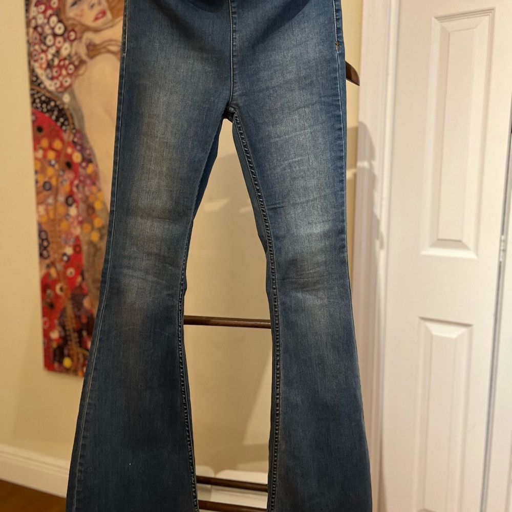 Free People Blue Flare Wide Leg Jeans